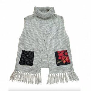 NEW - DESIGUAL - Wool beige poncho with front pocket with details - Onesize